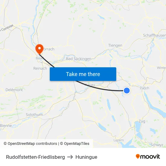 Rudolfstetten-Friedlisberg to Huningue map