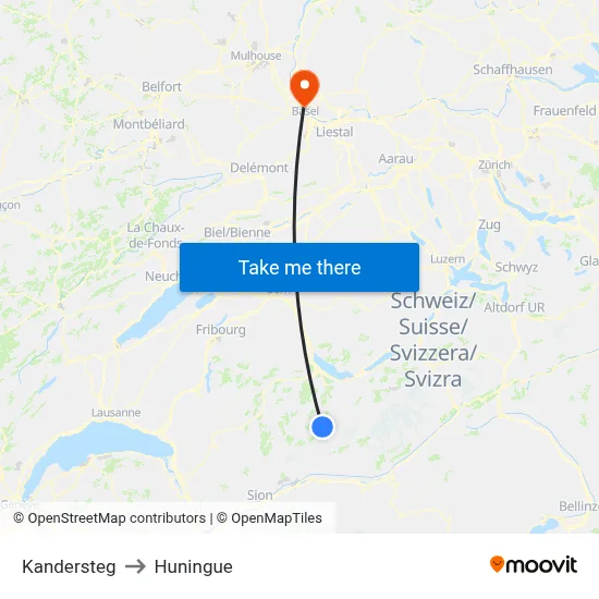 Kandersteg to Huningue map