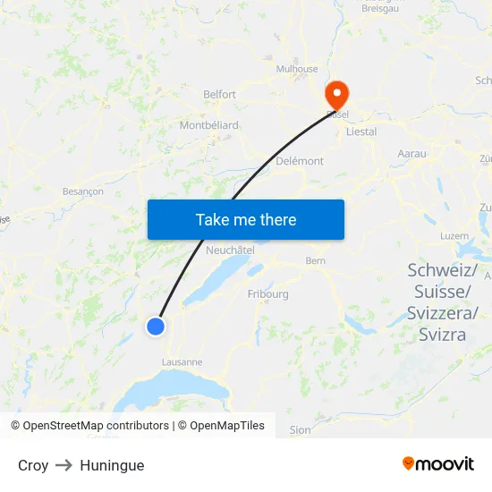 Croy to Huningue map