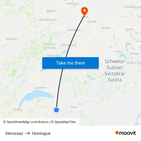 Vérossaz to Huningue map