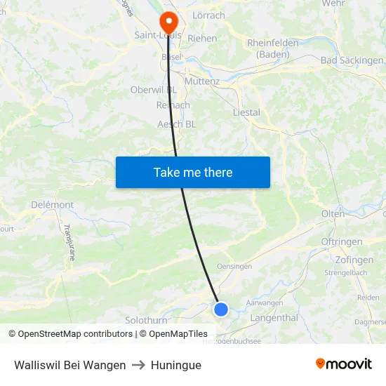 Walliswil Bei Wangen to Huningue map