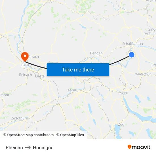 Rheinau to Huningue map