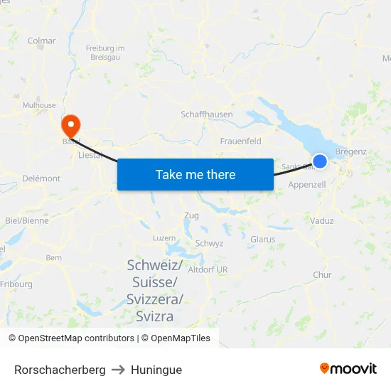Rorschacherberg to Huningue map