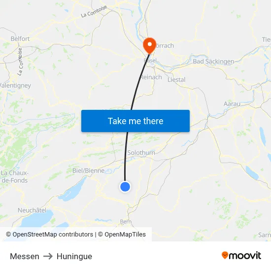 Messen to Huningue map