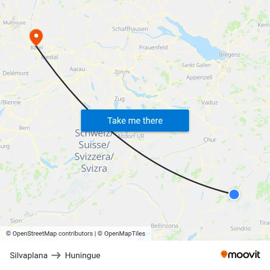 Silvaplana to Huningue map