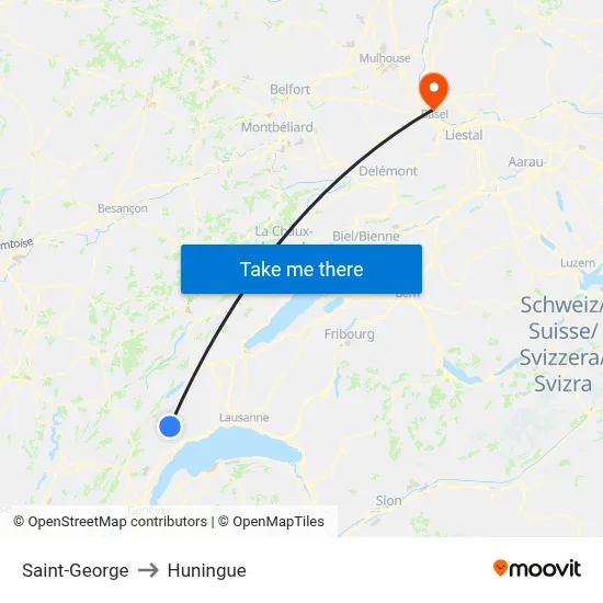 Saint-George to Huningue map