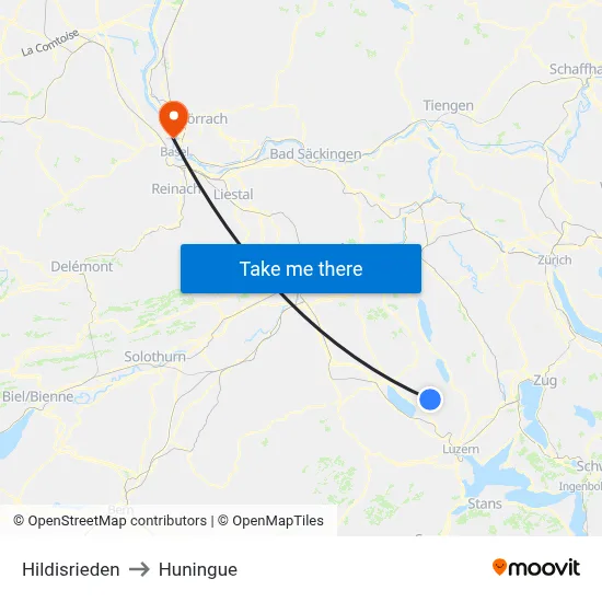 Hildisrieden to Huningue map