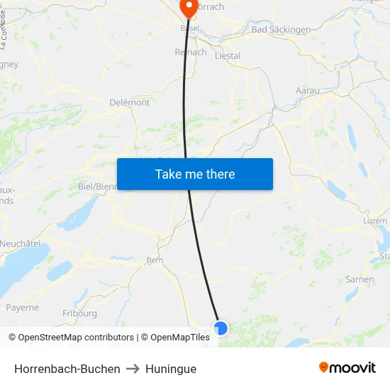 Horrenbach-Buchen to Huningue map