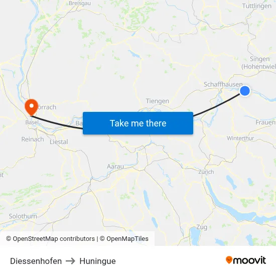 Diessenhofen to Huningue map