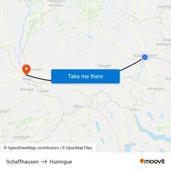 Schaffhausen to Huningue map