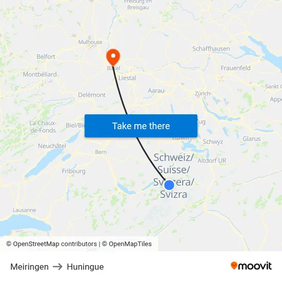 Meiringen to Huningue map