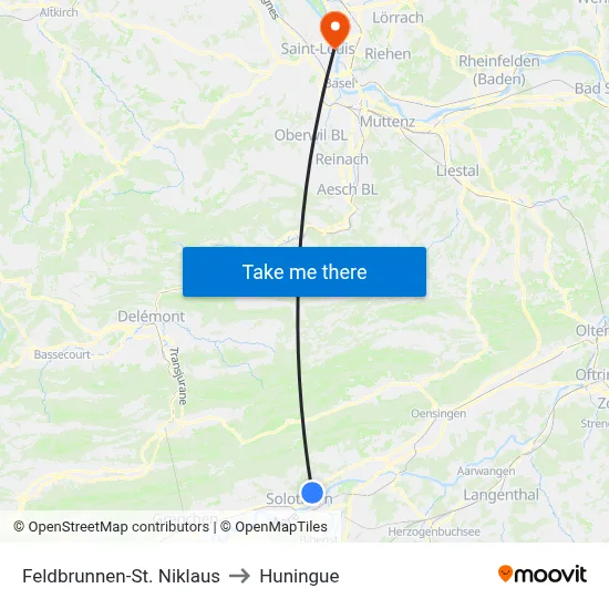 Feldbrunnen-St. Niklaus to Huningue map
