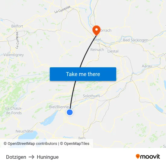 Dotzigen to Huningue map