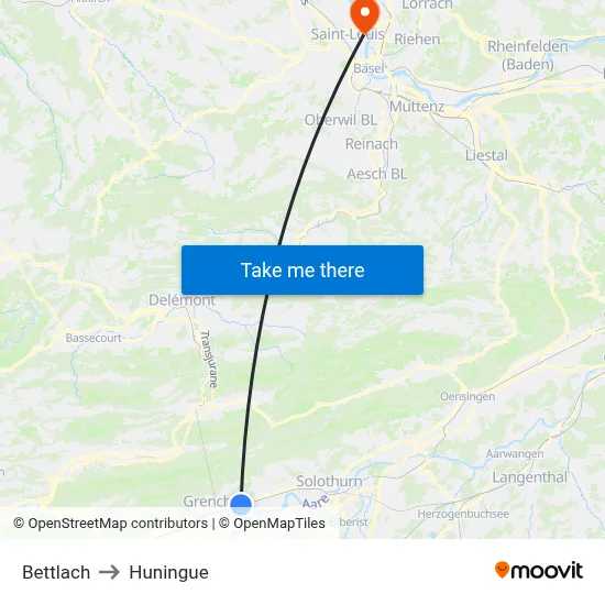 Bettlach to Huningue map
