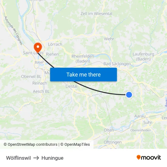 Wölflinswil to Huningue map