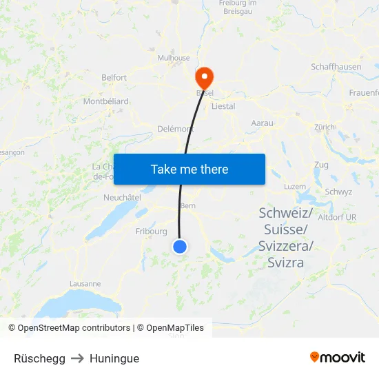Rüschegg to Huningue map