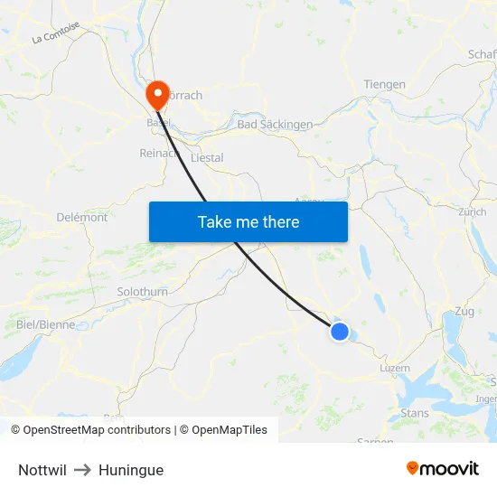 Nottwil to Huningue map