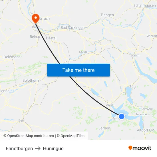 Ennetbürgen to Huningue map