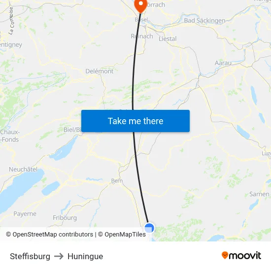 Steffisburg to Huningue map