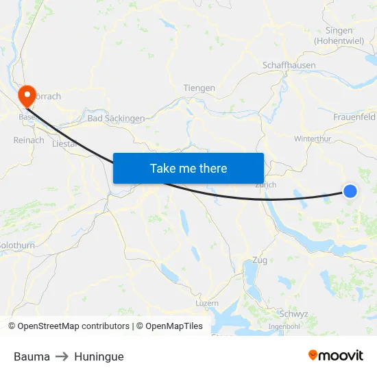 Bauma to Huningue map