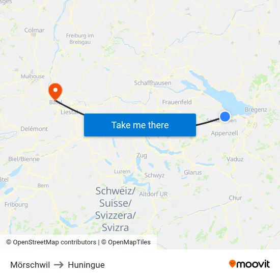 Mörschwil to Huningue map