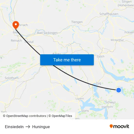 Einsiedeln to Huningue map