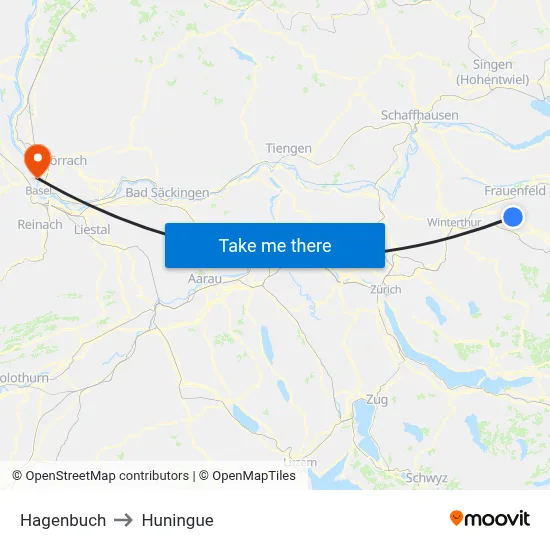 Hagenbuch to Huningue map