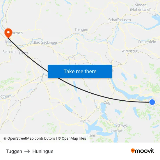 Tuggen to Huningue map