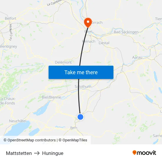 Mattstetten to Huningue map