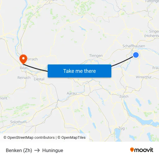 Benken (Zh) to Huningue map