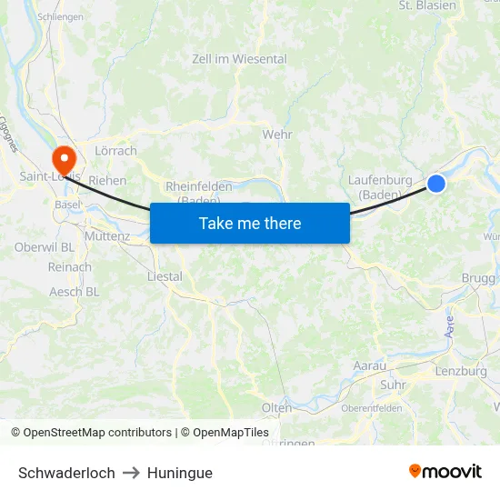 Schwaderloch to Huningue map