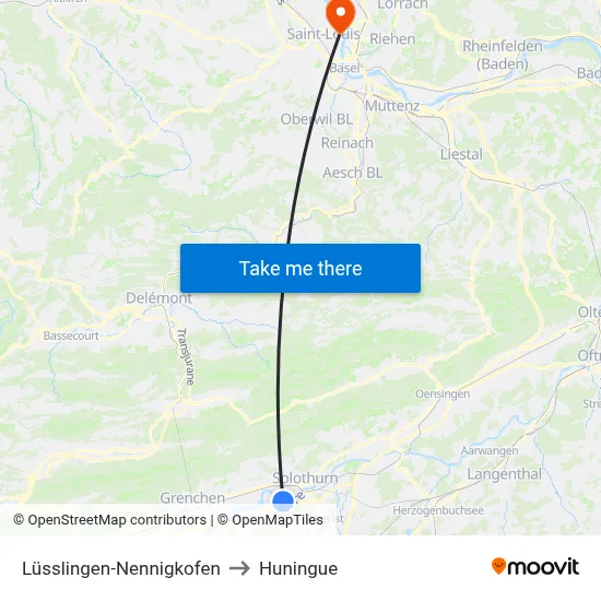 Lüsslingen-Nennigkofen to Huningue map