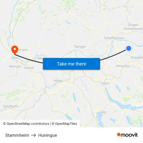 Stammheim to Huningue map