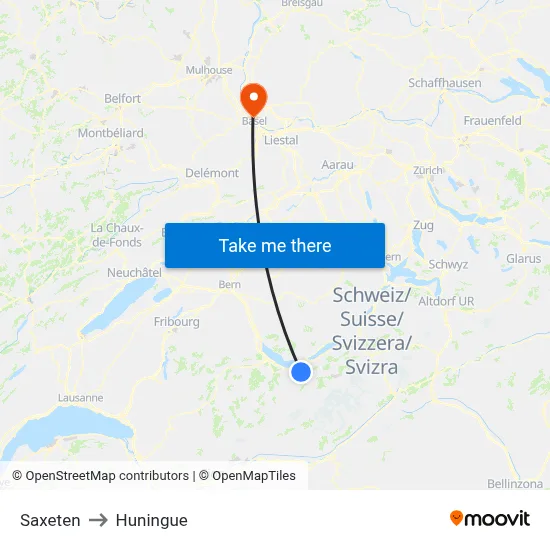 Saxeten to Huningue map