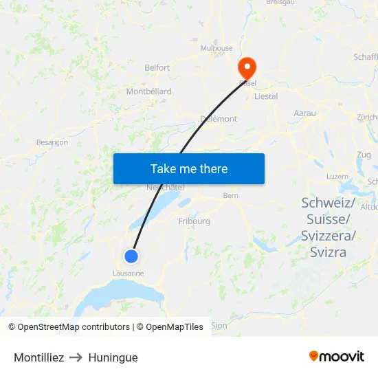 Montilliez to Huningue map