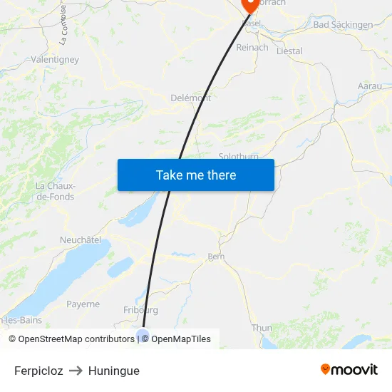 Ferpicloz to Huningue map