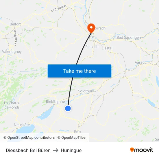Diessbach Bei Büren to Huningue map