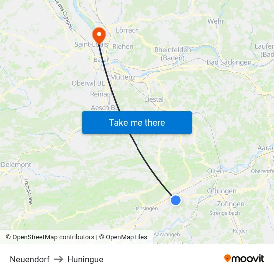 Neuendorf to Huningue map