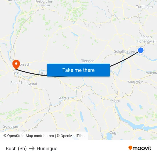 Buch (Sh) to Huningue map
