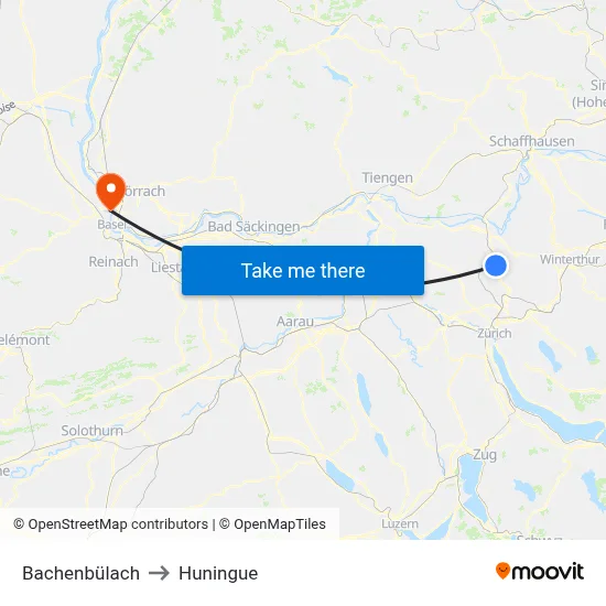 Bachenbülach to Huningue map