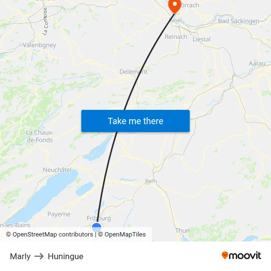 Marly to Huningue map