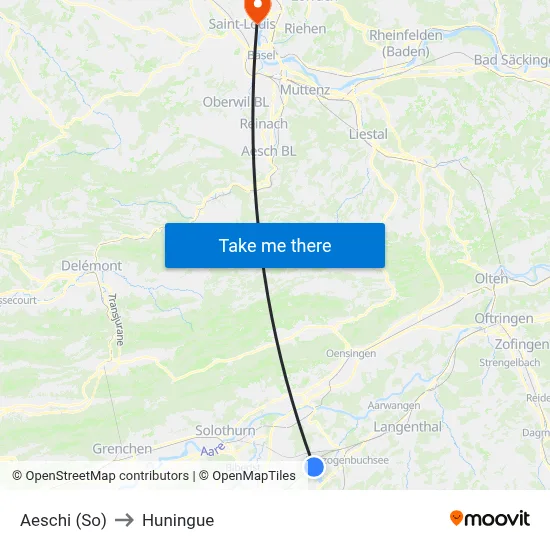 Aeschi (So) to Huningue map