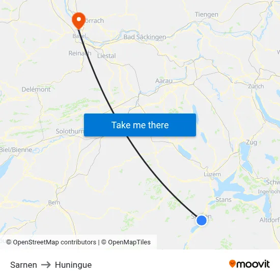 Sarnen to Huningue map