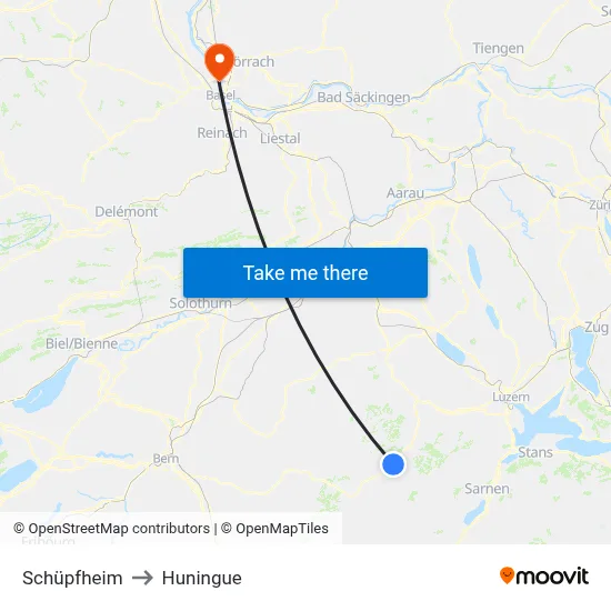Schüpfheim to Huningue map