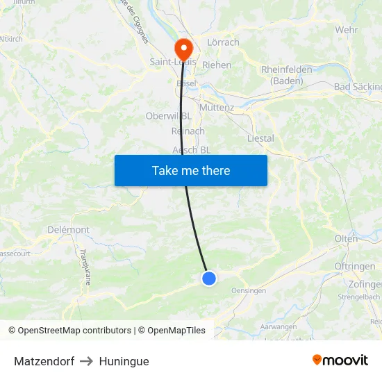 Matzendorf to Huningue map