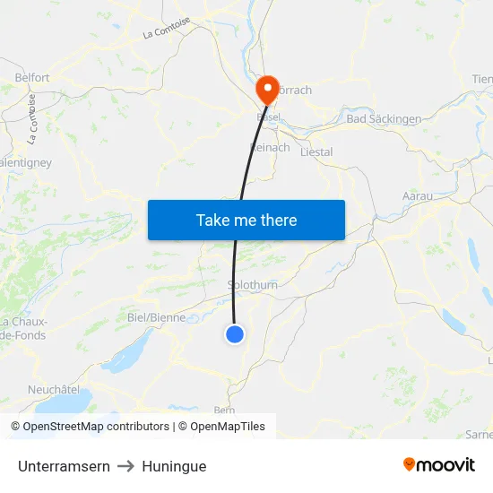 Unterramsern to Huningue map