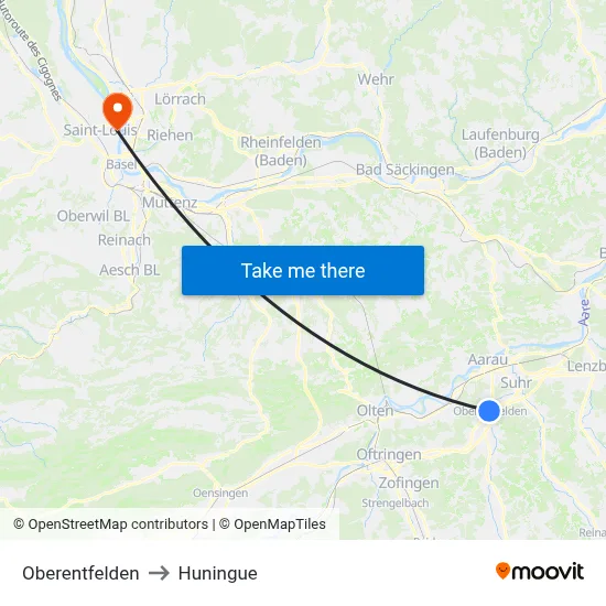 Oberentfelden to Huningue map