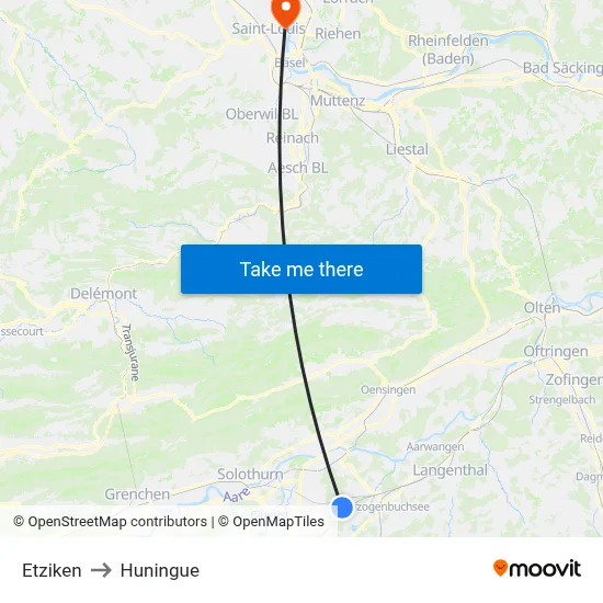 Etziken to Huningue map