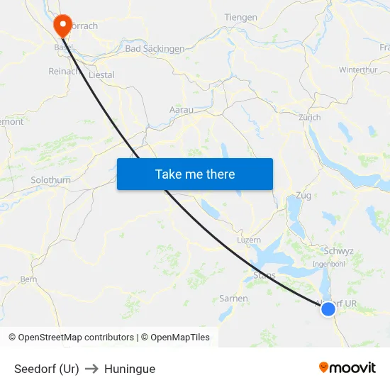 Seedorf (Ur) to Huningue map
