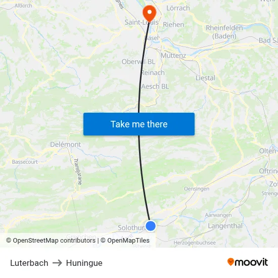 Luterbach to Huningue map